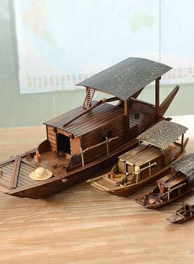 江南水乡帆船模型木船渔船乌篷船模中式工艺船摆件实木大船装饰品