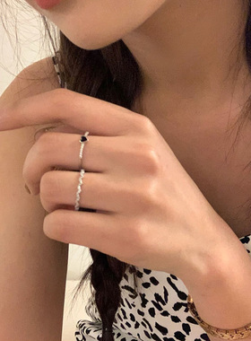 黑色锆石戒指两件套女小众设计ins冷淡高级轻奢时尚个性商务指环