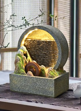 简约假山流水摆件招财水幕循环水客厅玄关入R户轮开业乔迁礼物