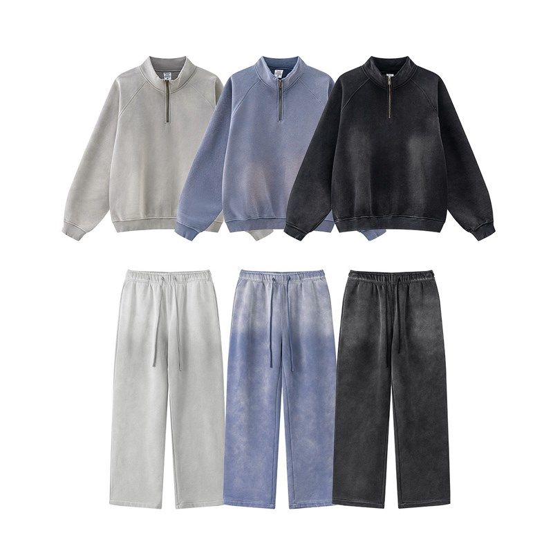 定制LOGO秋季美式高品质立领卫衣套装复古加绒polo衫直筒长裤男,淘宝优惠券,粉丝福利购,淘宝优惠卷