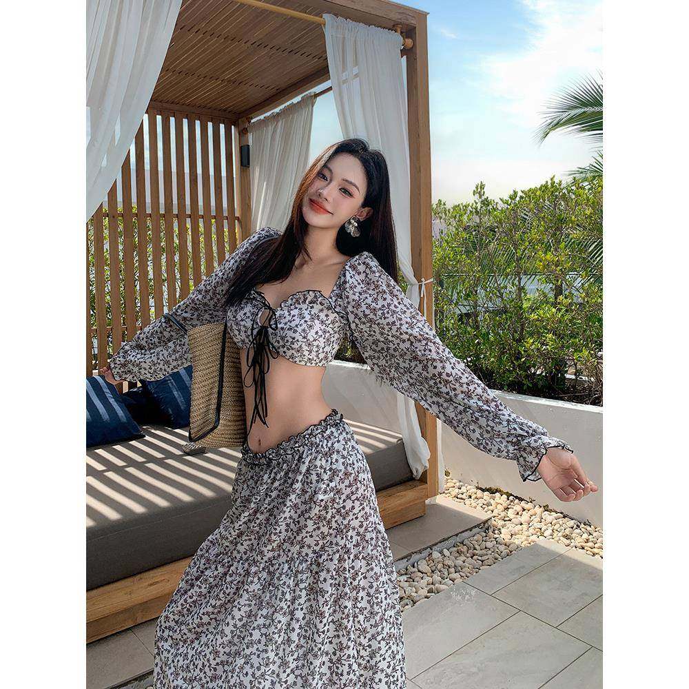 碎比基尼泳女两件收式三衣件套LTN长袖花系带腰显瘦度假海边遮肉,淘宝优惠券,粉丝福利购,淘宝优惠卷