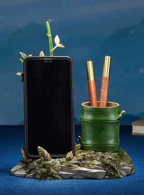 全铜摆件《节节高升》家居装饰品客厅桌面办公室高档竹笔筒送老师