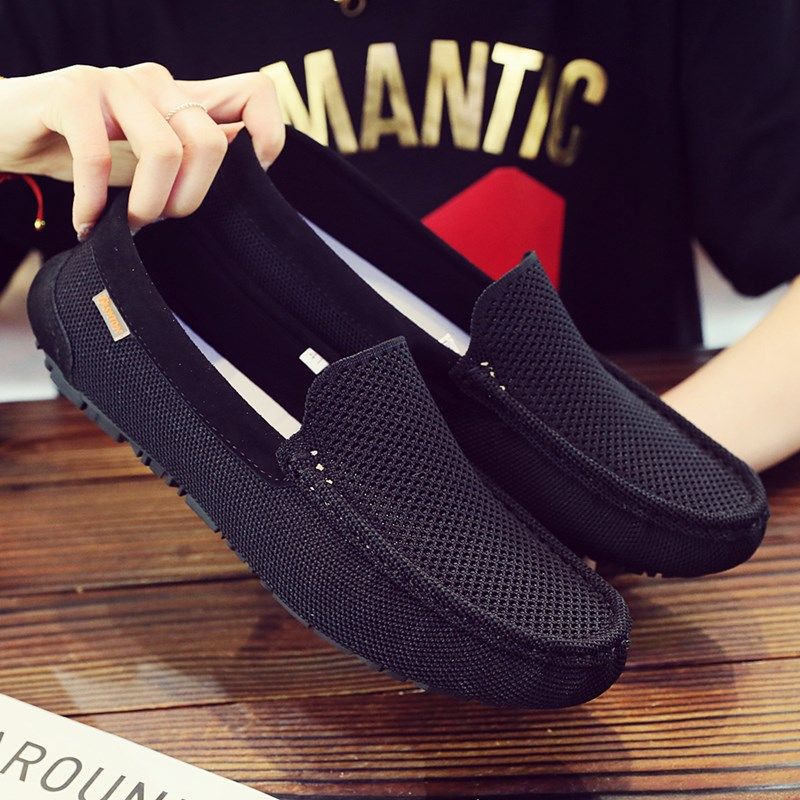 夏季镂空韩版豆豆鞋男2025新款透气潮流懒人软底休闲网鞋男网布鞋,淘宝优惠券,粉丝福利购,淘宝优惠卷