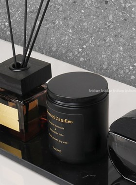 样板房酒店洗手台黑色大理石托盘香薰装意式装饰品