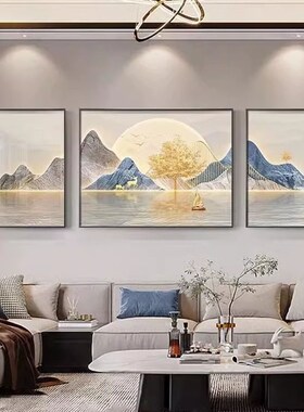 现代客厅饰画抽象橙色线条壁画福鹿沙发背景墙挂画