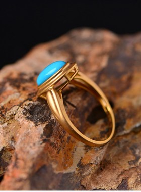 藏珠饰家 天然绿松石戒指 18K金镶嵌高瓷高蓝无铁线湖北玉化松石6