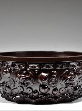 艺檀黑木雕聚宝盆摆件实木家居木客厅办公室店铺开业送礼红YZBJ-0