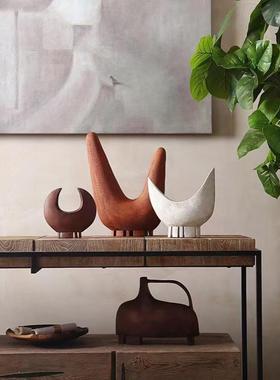 装侘寂风抽艺术手工陶艺摆件 现代简约民宿样板象房间果EAJ盘饰礼