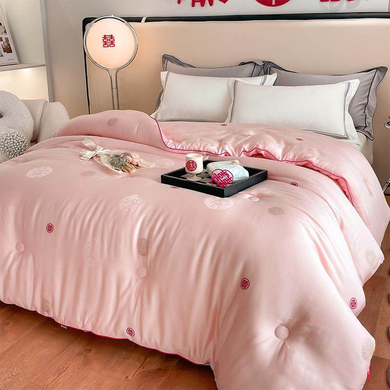 婚庆大红绣花被芯结婚喜字陪嫁春秋被冬季被子蚕丝大豆被粉色,淘宝优惠券,粉丝福利购,淘宝优惠卷