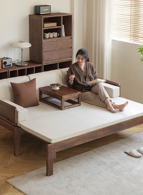 #实木罗汉床新中式沙发小户型客厅推拉床简约明式两用沙发床罗汉