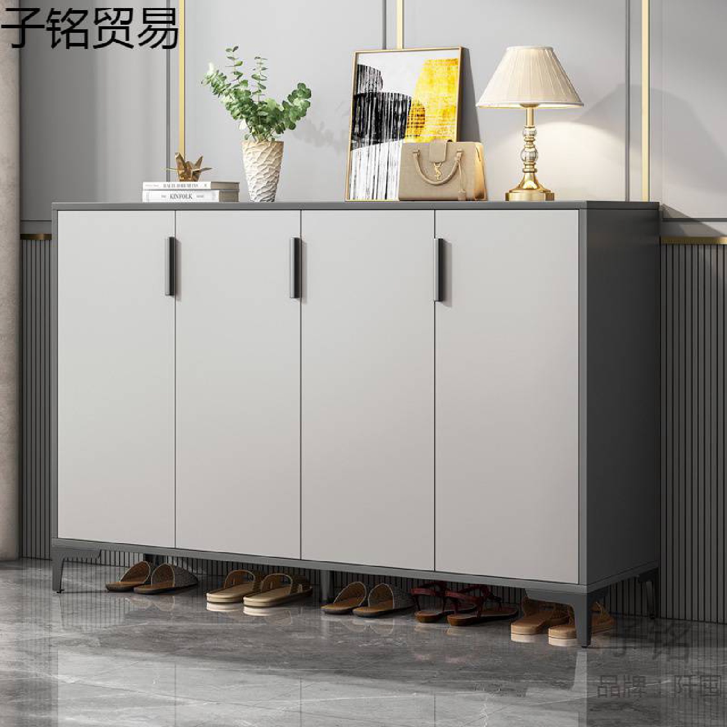 鞋柜家用门口室外过道电梯口有门带换鞋凳可坐鞋架玄关柜坐凳一体 - 图1