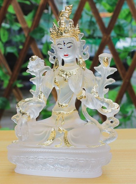 古法琉璃白度母贴金彩绘佛像绿度母观音菩萨家庭佛堂供奉摆件家居