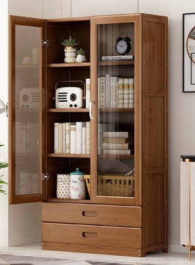 书柜带门书架桌面收纳置物架玻璃透明简易多层落地省空间储物柜子