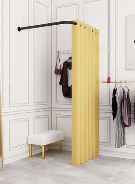 L型试衣间门帘服装店换衣间轨道移动简易更衣室试衣杆活动展示架