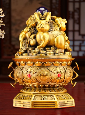 纯黄铜十二生肖属性红黄蓝绿三合局摆件客厅办公室玄关装饰送礼品