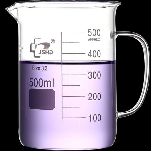 带柄玻璃烧杯化学实验器材耐高温家用喝水杯带刻度250/500/1000 - 图3