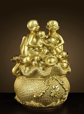 纯黄铜猴子摆件吉祥物金属猴家居饰品助运气招财猴客厅卧室工艺品