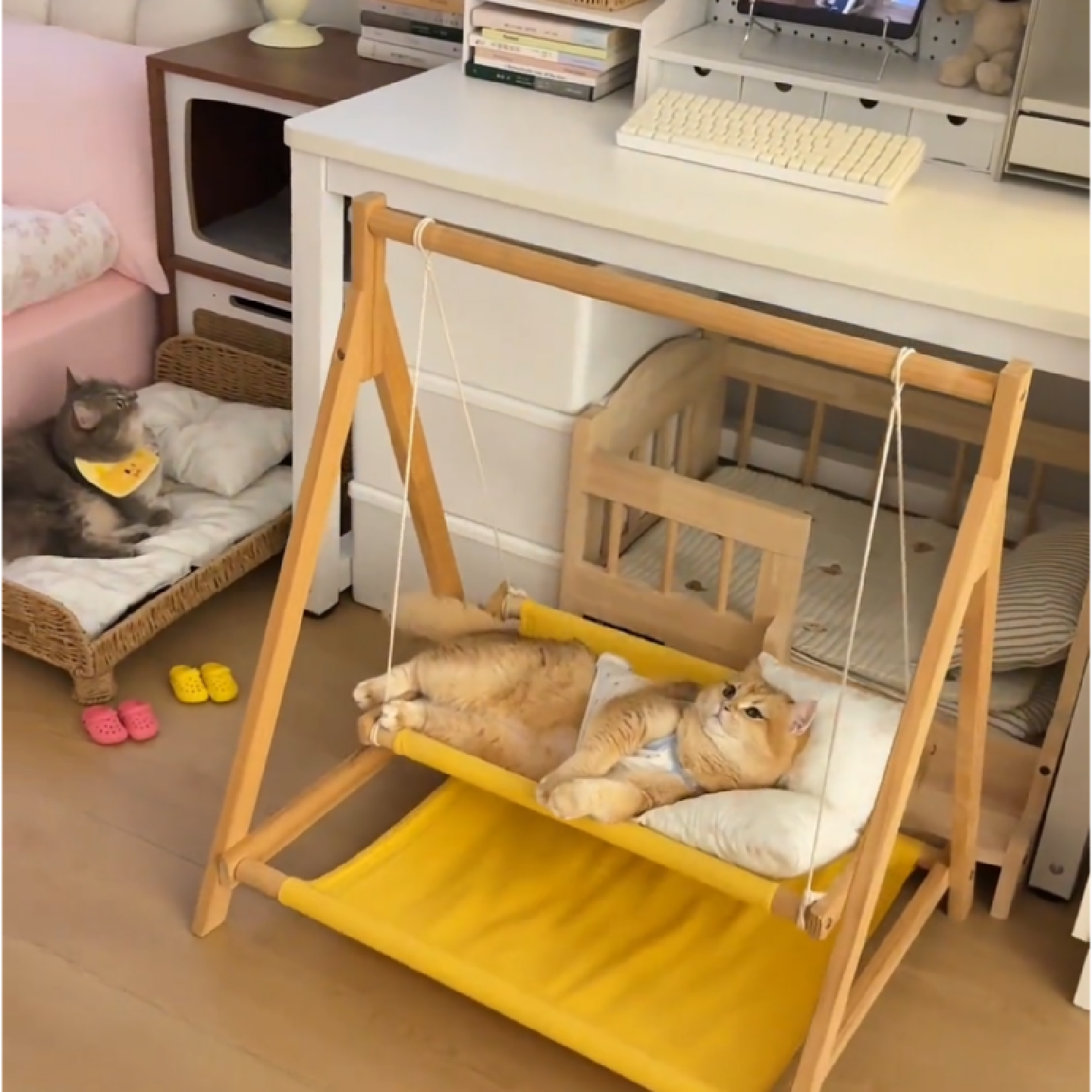 猫吊床悬挂式双层睡觉宠物四季摇木质秋千泰迪狗兔子离地拆洗摇篮,淘宝优惠券,粉丝福利购,淘宝优惠卷