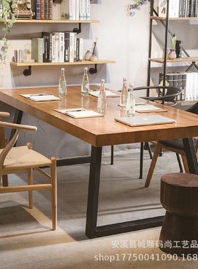 美式乡村铁艺复古实木办公桌会议桌餐桌电脑桌写字台书桌台式桌子