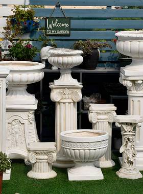 欧式罗马柱花园装饰庭院摆件花盆底座天使人物雕塑丘比特景观摆设