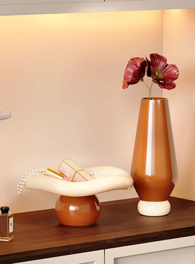 入户玄关钥匙收纳摆件高级中古风高档花瓶桌面客厅乔迁礼物