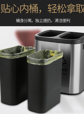 新款商场分类垃圾桶不锈钢大容量20L30L方形家用酒店垃圾箱