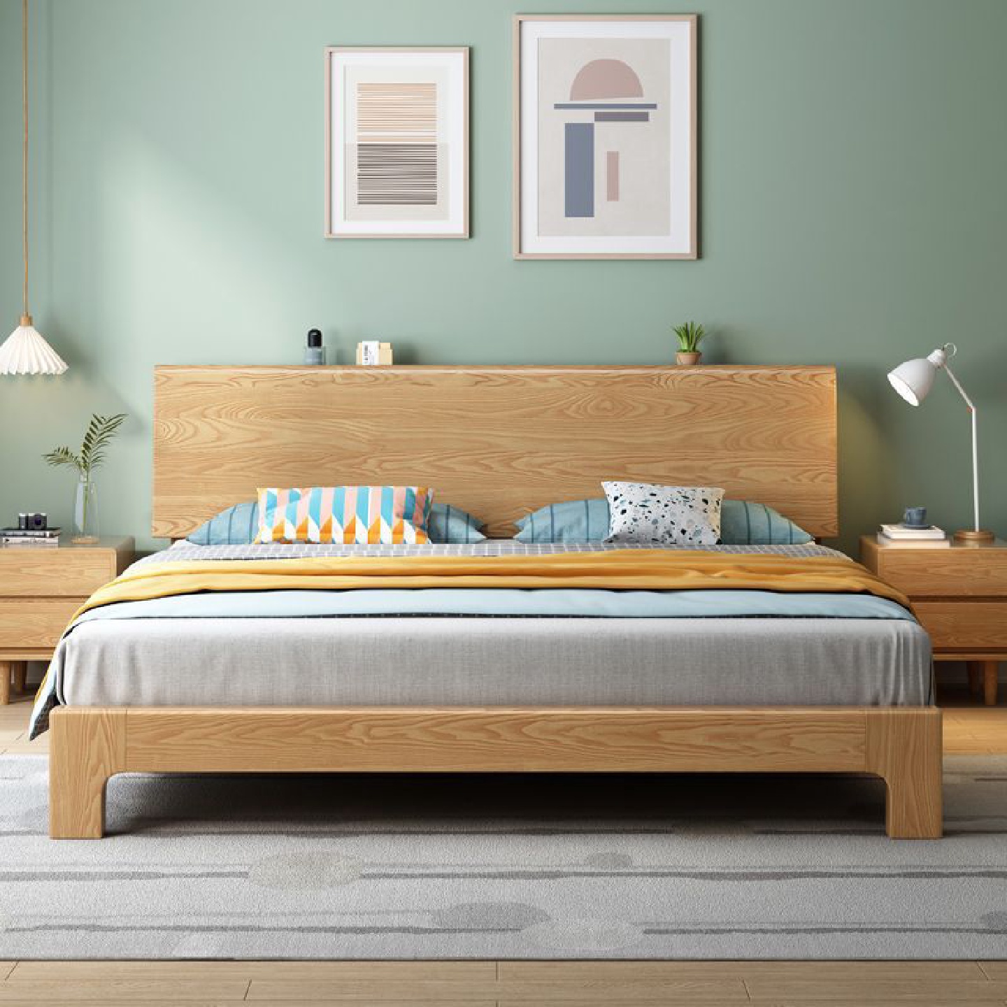 简约双人床全实木白蜡木北欧日式风格家用1.8米出租屋公寓1.5米床 - 图1