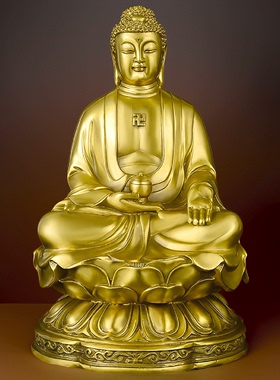 纯铜三宝佛像释迦牟尼阿弥陀佛药师佛摆件工艺品佛堂供奉如来佛祖