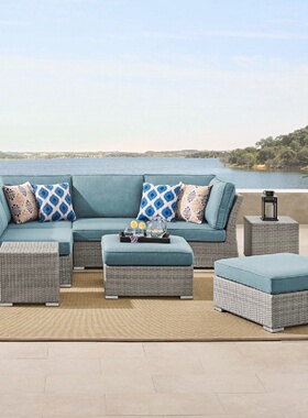 户外沙发藤编庭院室外花园北欧别墅休闲露天防水防晒藤沙发藤椅子