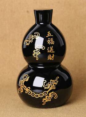 墨西哥天然黑曜石居家办公葫芦摆件 黑曜岩工艺品水晶摆件饰品