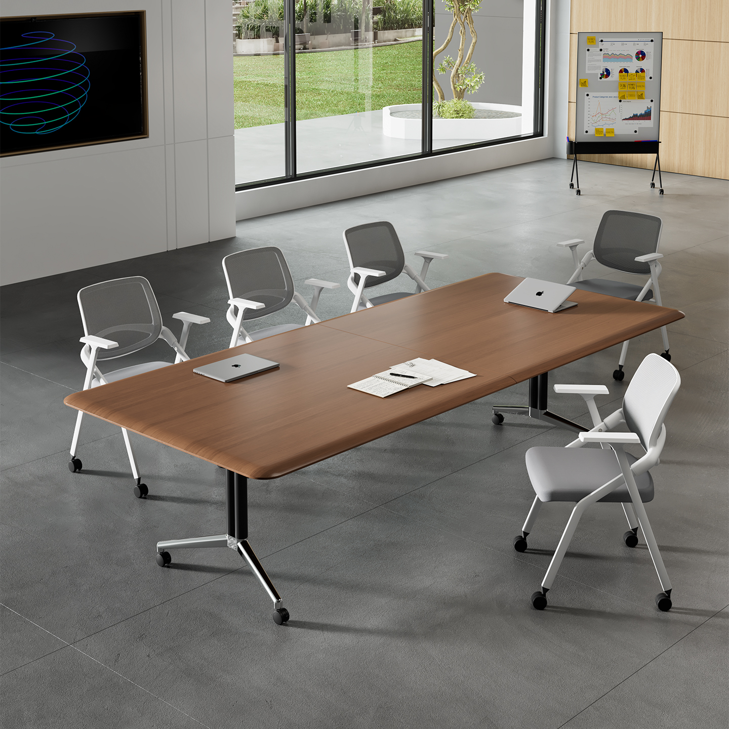 现代简约折叠会议桌小型轻便移动长方形办公桌带轮便携式桌子 - 图0