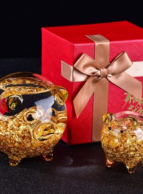 法兰晶创意礼物招财金猪摆件装饰品工艺品祝福礼品摆件礼盒装
