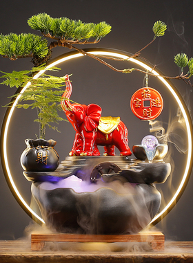 中式流水生财摆件家居客厅办公室桌面创意陶瓷招财猫装饰开业礼品