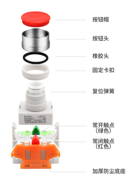 伊莱科急停按钮开关蘑菇头带自锁银合金触点自动复位LAY37-11MZS