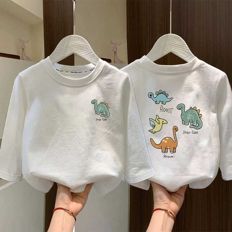 儿童装纯棉长袖T恤卡通风白色内搭打底衫男童上衣休闲百搭春秋款,淘宝优惠券,粉丝福利购,淘宝优惠卷
