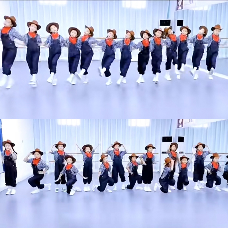 六一舞蹈服装牛仔很忙儿童男女童牛仔抱婴袋裤西部牛仔学生表演服 - 图0