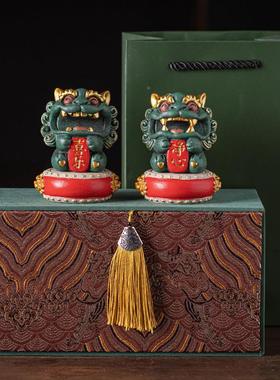 新中式小狮子心喜乐一对笔架笔搁房镇书cstq2024纸摆件彩金档高桌