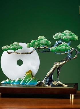 铜迎客松平安扣摆件高档办公室玄关装饰开店公司开业乔迁搬迁礼物