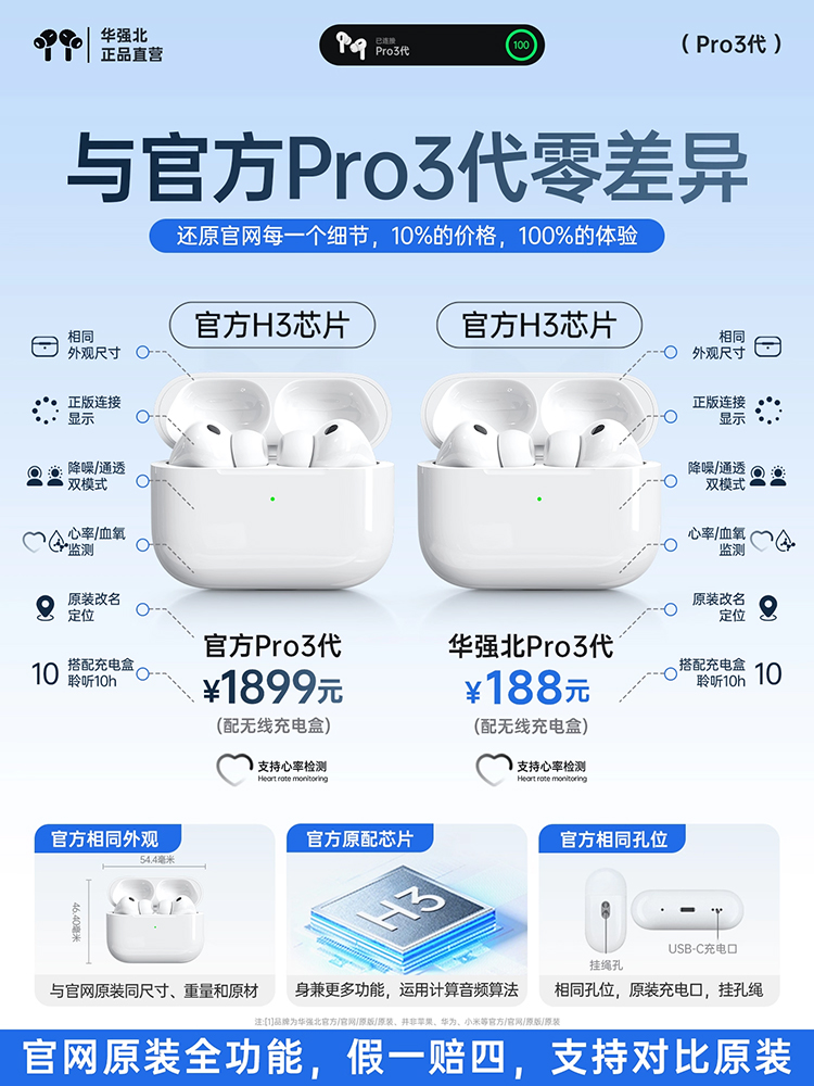 【华强北八代Pro3】支持心率2026蓝牙耳机ANC主动降噪高音质全入,淘宝优惠券,粉丝福利购,淘宝优惠卷