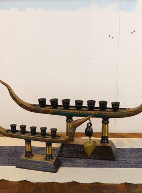 覆古铜制创意铜铃龙船烛台摆件 新中式饭厅玄关供台桌面装饰摆设