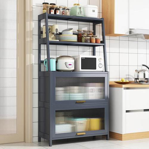 厨房多功能收纳置物架落地多层调料品碗柜新款转角微波炉餐边柜子 - 图0