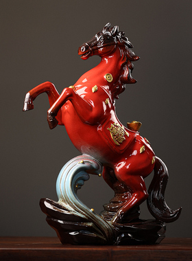 创意陶瓷唐马招财摆件中式家居客厅电视柜酒柜装饰品乔迁开业礼品