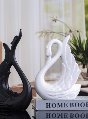 北欧风格简约客厅摆件比翼天鹅玄关装饰品门厅办公室摆设工艺品