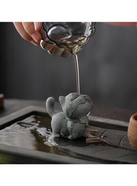 侠客小猫钓鱼茶宠爱小猫咪香插鱼缸造景饰品