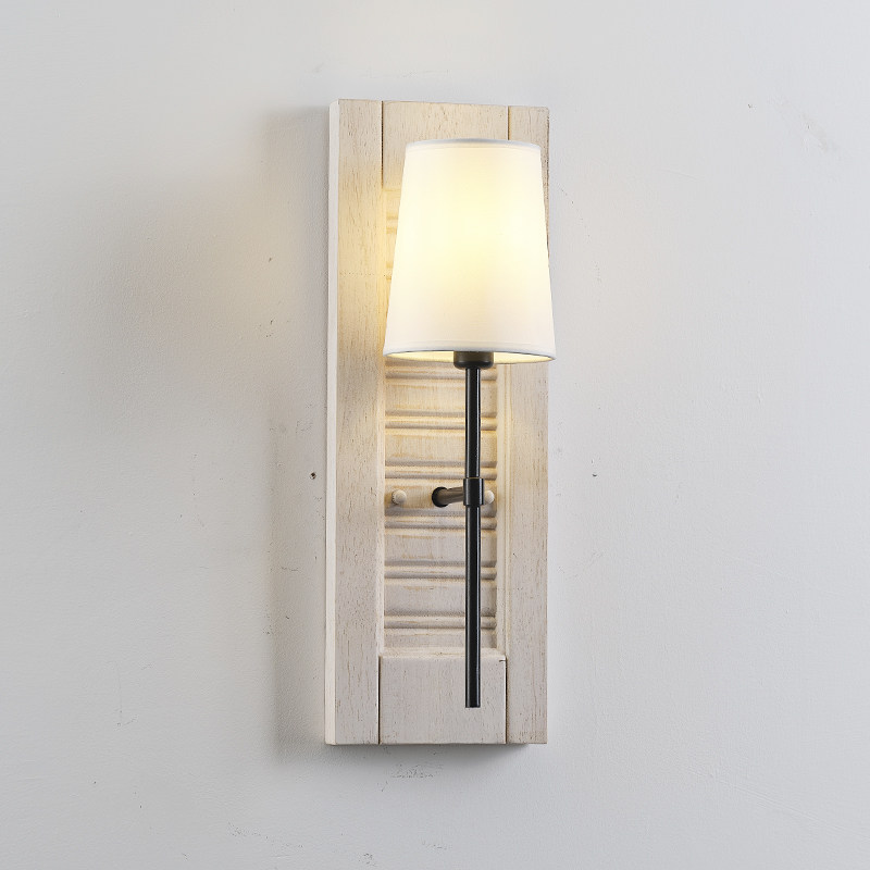 法式复古白百褶木板壁灯 麻布灯罩乡村风卧室床头灯墙壁软装灯具,淘宝优惠券,粉丝福利购,淘宝优惠卷