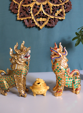 泰国实木玄关麒麟家居办公室工艺品东南亚装饰品门厅桌面