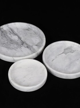 家居饰品装饰品果盘大理石圆盘云雾白海浪大理石圆盘