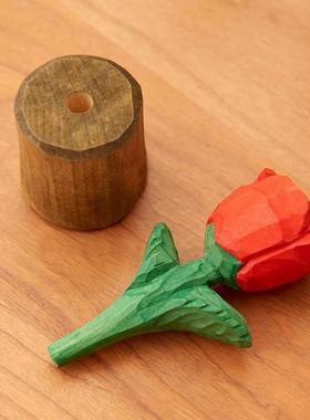 手工木雕玫瑰花郁金香实木装饰摆饰生日礼物永生花情人节礼品实木