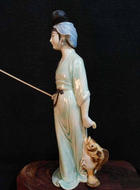 石湾陶瓷仕女仙鹤柔情工艺装饰摆件家居客厅办公室中式摆件渔女