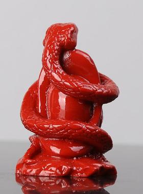 2025吉祥朱砂生肖蛇小饰品红色生肖年桌面十二生肖三合一六合一阵